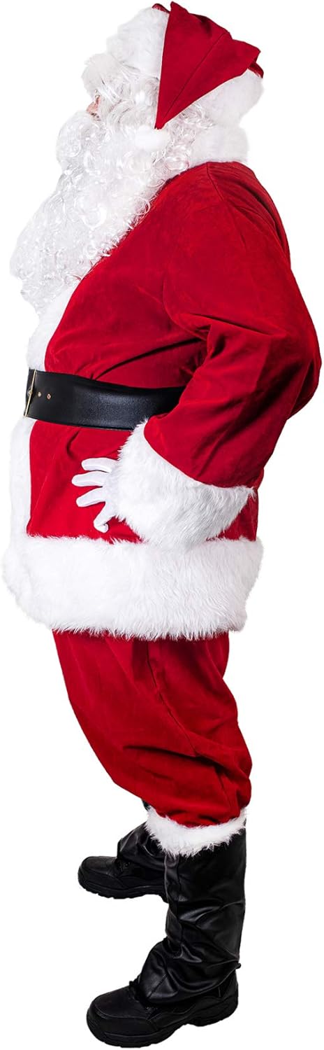 Togake Santa Suit Adults Men 11pcs Set Red Deluxe Classic Velvet Santa Claus Costume for Christmas Party Cosplay: Clothing