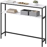 VASAGLE 39.4 Inches Console Table, 2-Tier Narrow Sofa Table with 2 Shelves | Modern Entry Table, 7.9 x 39.4 x 31.5, for Living Room, Bedroom, Marble White and Ink Black, BARNET Collection ULNT131W59V1
