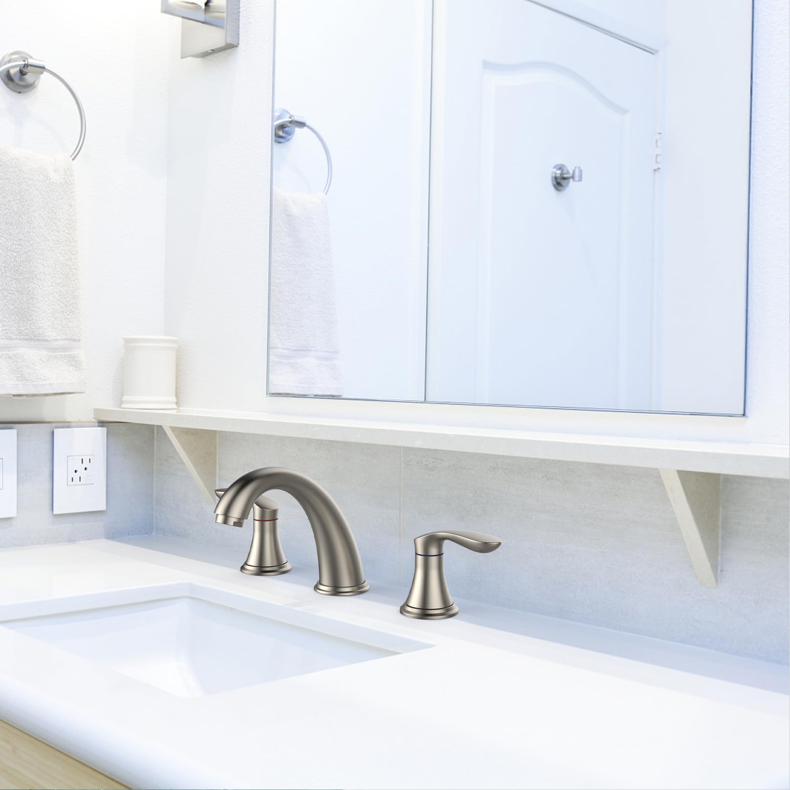 Bathroom Sink Faucet, Faucet for Bathroom Sink, Widespread Brushed Nickel Bathroom Faucet 3 Hole with Stainless Steel Pop Up Drain and cUPC Lead-Free Hose - (Brushed Nickel)