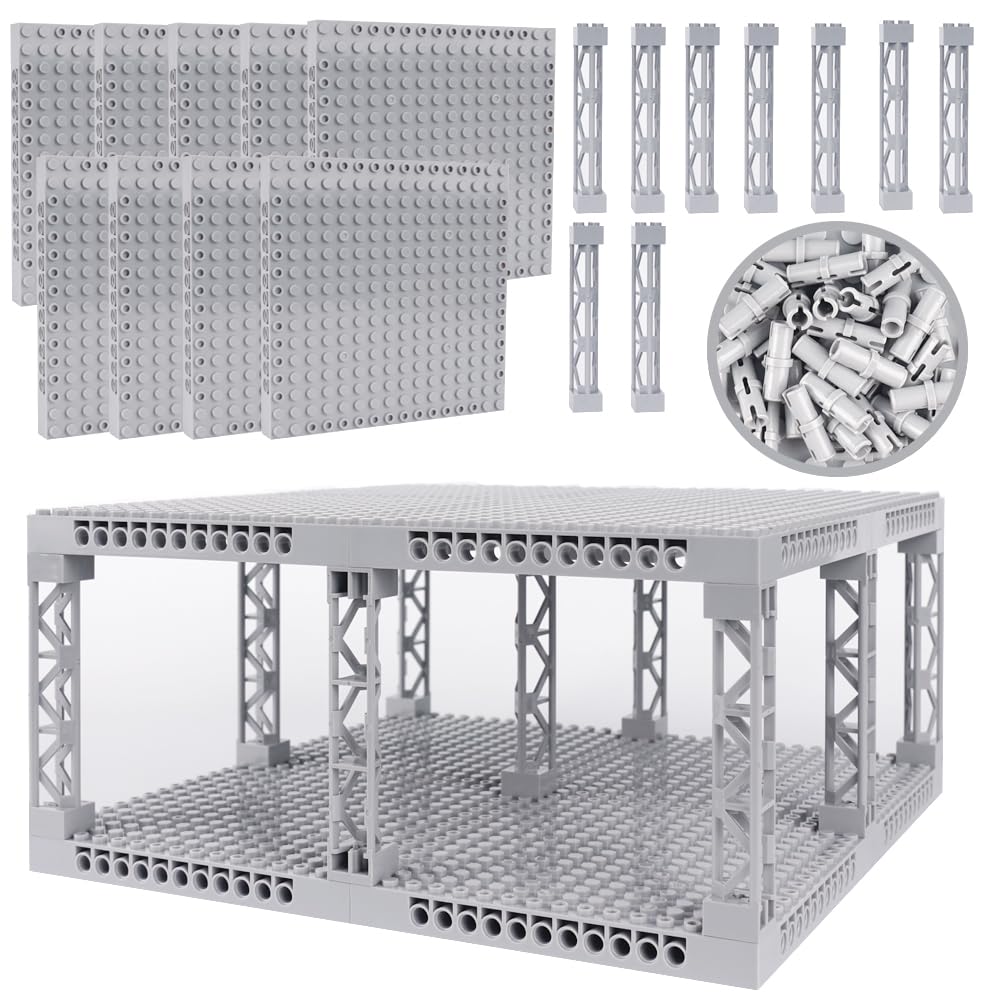 WSRYLTCH Brick 16x16 Plate 1/3 with Holes,Pins Suppor Pillar Classic Building Block Bulk Parts and Pieces Sets,Pixel Art Painting Base Compatible with 65803(Light Gray)