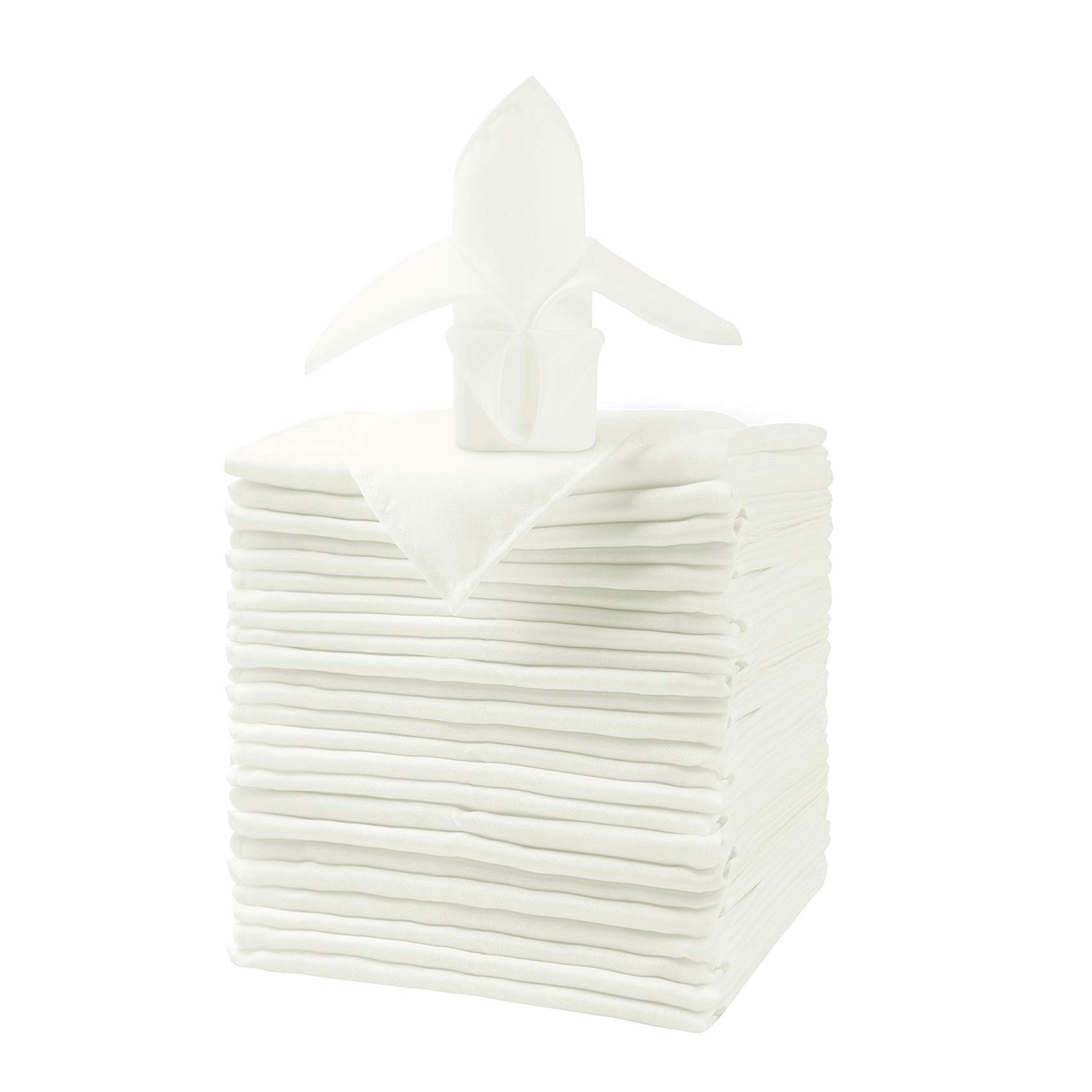 Photo 1 of 25pcs Polyester Cloth Napkins - 20 x 20 inch Ivory Dinner Washable Napkins with Hemmed Edges for Restaurant/Wedding/Hotel(25,Ivory)