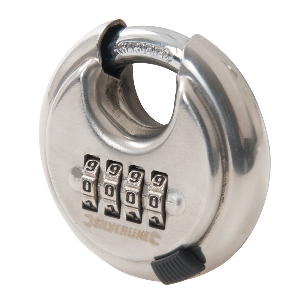 Silverline 926157 Stainless Steel Combination Disc Padlock 4-Digit 70 mm