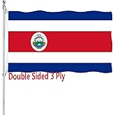 Costa Rican Flag 3x5 Double Sided for Outdoors 3 Ply 200D Heavy Duty Polyester and Durable Canvas Header