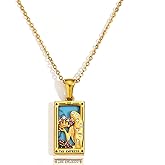 ORIGENCE 18k Gold Plated Tarot Cards Pendant Necklace - Vintage Colorful Charm Necklace Lucky Talisman Hypoallergenic for Women and Men Gift