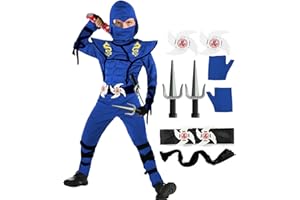 SATKULL Kids Ninja Costume Set Boy Halloween Cosplay Costume Boy Ninja Muscle Costume With Ninja Foam Accessories