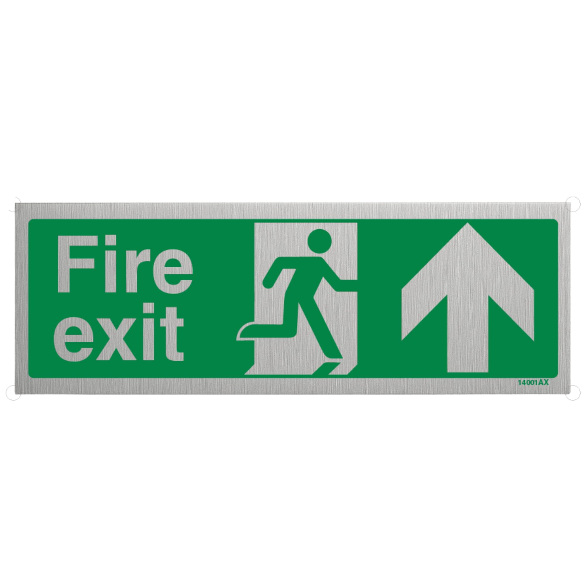 V Safety Fire Exit-Fire Exit Arrow Up Sign - 300mm x 100mm - 3mm Brushed Alu Comp — image 1