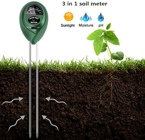 Ahkea 3-in-1 Soil Tester Moisture Meter, Soil pH Meter, Light and PH acidity Tester, Plant Soil Tester Kit, Great For Garden, Farm, Lawn, Indoor &amp; Outdoor (No Battery needed)