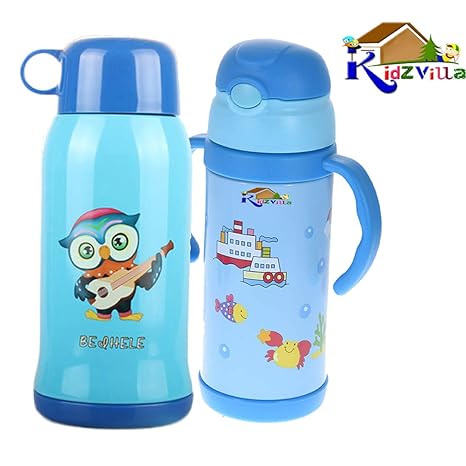 KIDZVILLA Steel Water Bottle for Kids/Steel Sipper for Kids/School Water Bottle for Kids Combo Saver Pack (420 ml + 600 ml) (Multi_02)