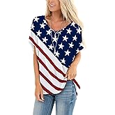 Barlver Womens American Flag Shirt Short Sleeve 4th of July Flag Top Loose Patriotic Independence Day T-Shirts S-XXL
