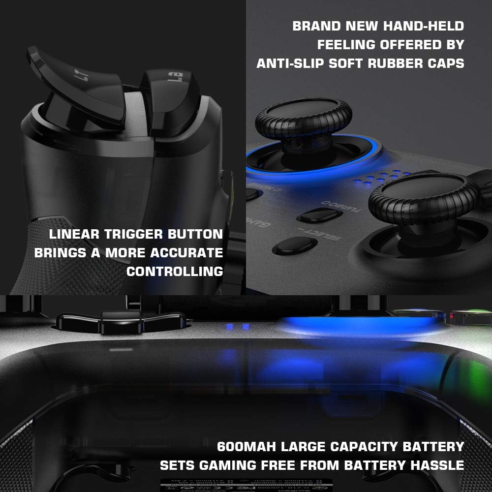 GameSir T4 pro Wireless Bluetooth Game Controller for Windows 7 8 10 PC/iOS/Android/Switch, Rechargeable Dual Shock USB Gamepad Joystick for Apple Arcade MFi Games, Semi-Transparent LED Backlight: Electronics