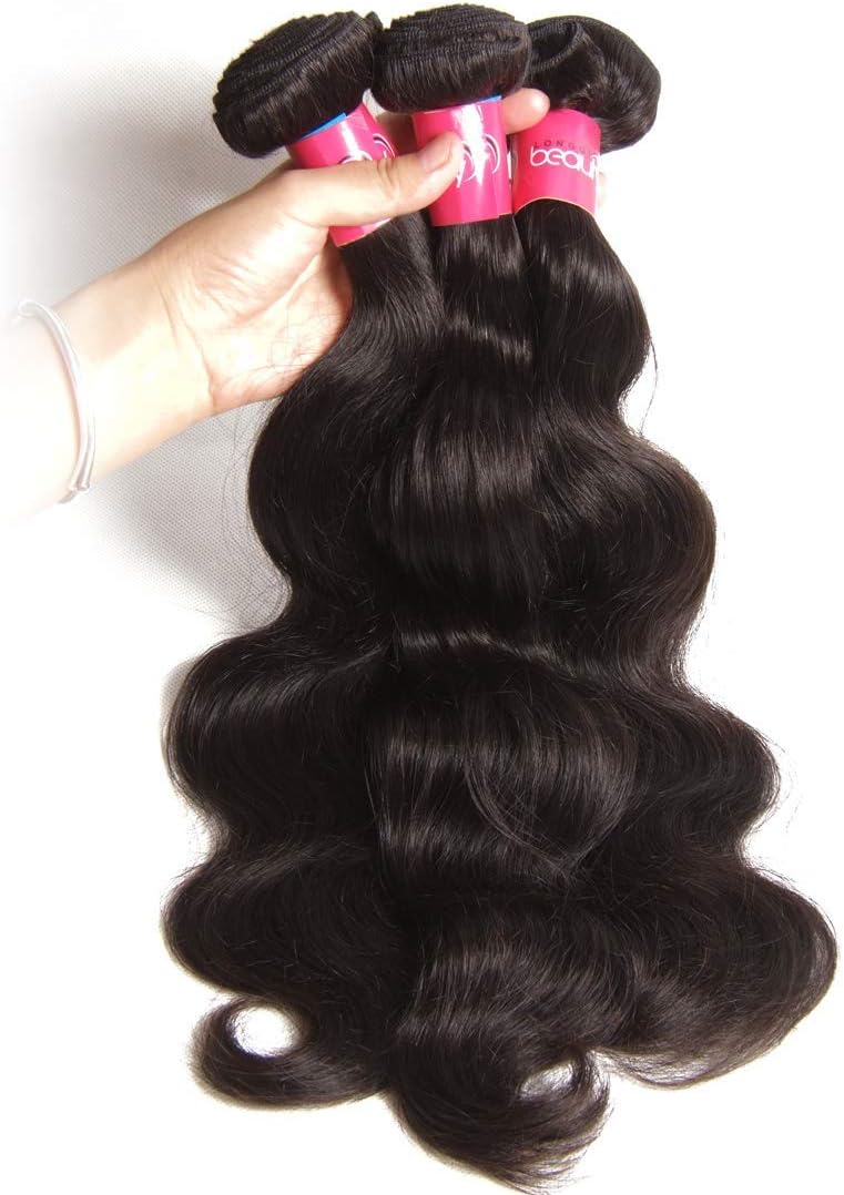 Dinoce Compatible with Longqi Beauty Brazilian Body Wave Remy Hair 3 Bundles, 100% Unprocessed Human Virgin Hair Body Wave 300g (16 18 20 Inch, Natural Color)