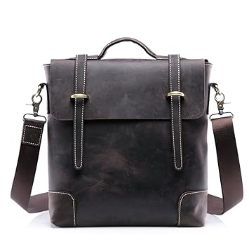 Teemzone Mens Real Leather Business Casual Briefcase Portfolio Tote Leather (Dark Coffee)
