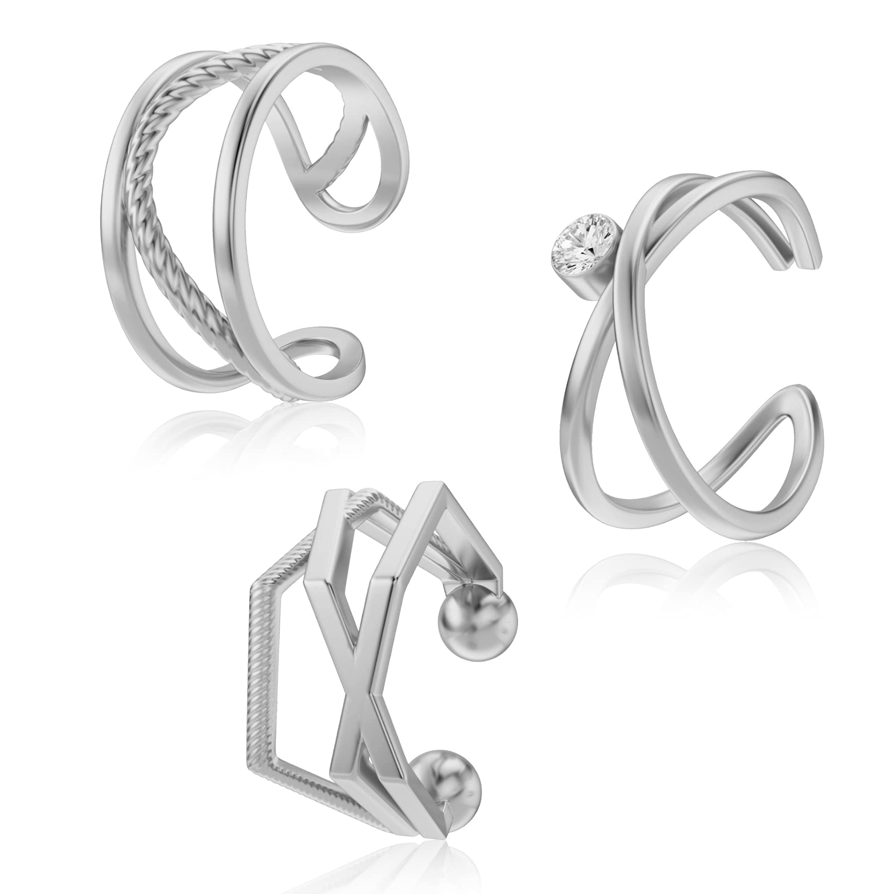 Melighting 3pcs Ear Cuffs Set Non-Pierced Cartilage Helix Earrings Stainless Steel Conch Ear Cuffs Adjustable Conch Earrings Helix Cuff Earrings for Women Girls