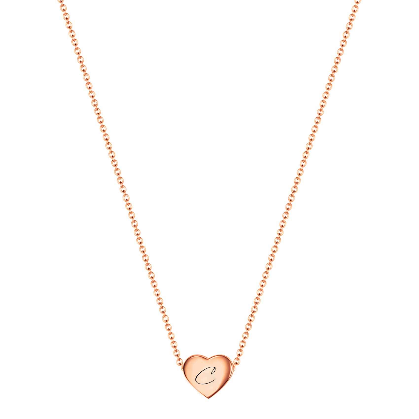 VQYSKO Necklace Ladies Heart Letter Chain-Stainless Steel Name Chains, Exquisitely Small(For Women/Girls/Mom) Birthday Gift, Valentine's Day present (Rose gold-C)