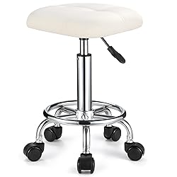 FNZIR Square PU Cushion Rolling Stool with Wheels
