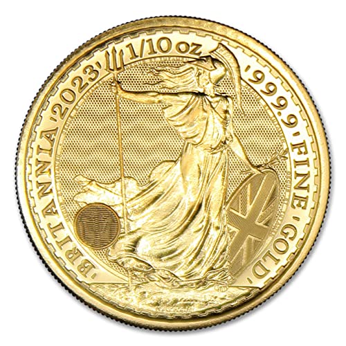 2023 Set of (2) 1/10 oz British Gold Britannia (Queen Elizabeth II & King Charles III) Coins Brilliant Uncirculated with Certificates of Authenticity 24K 10£ BU