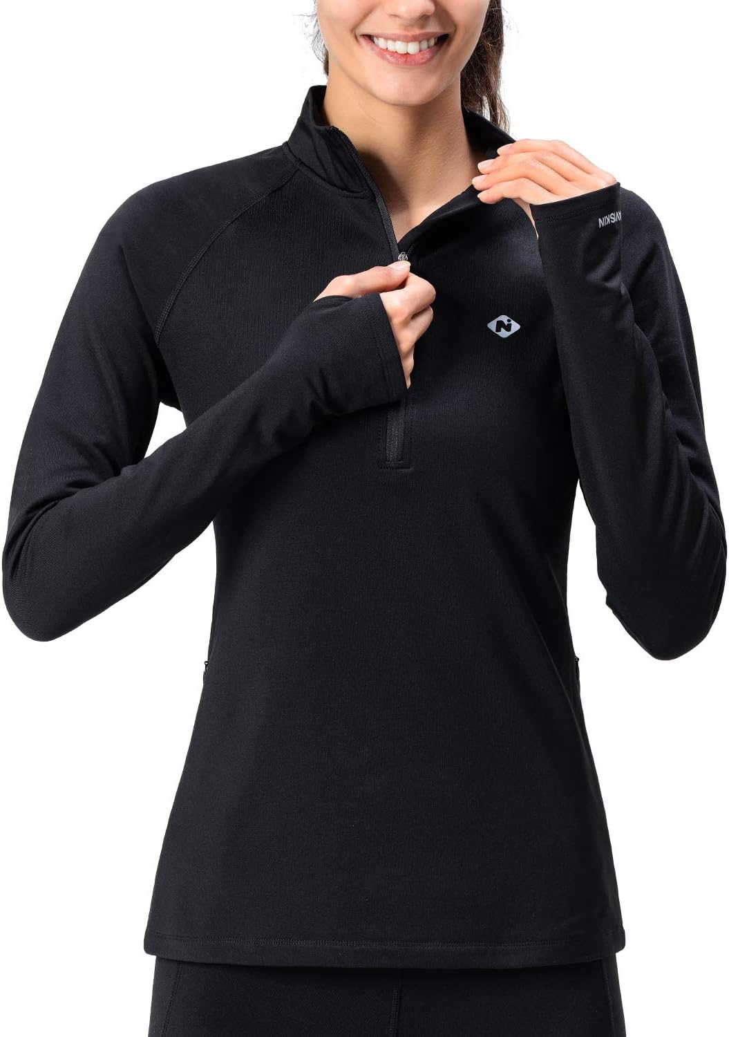 Naviskin Women's Thermal Fleece Half Zip Thumbholes Long Sleeve Shirts Outdoor Running Top: Clothing
