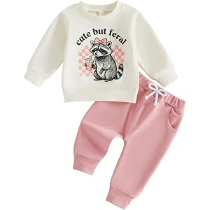 Polinkety Toddler Baby Girl Fall Outfit Long Sleeve Letter Print Sweatshirt Pants Set Infant Clothes 6 12 18 24 Months 2T 3T