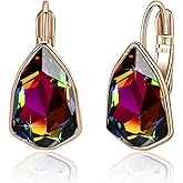 Austrian Crystal Triangle Leverback Drop Earrings for Women 14K Rose Gold Plated Hypoallergenic Jewelry