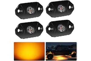 4WDKING Amber LED Rock Lights, 4 Pods IP68 Waterproof Underbody Glow Trail Rig Lamp LED Neon Lights for Truck Jeep Off Road Truck Car Boat ATV SUV Motorcycle