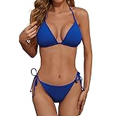 Zuvebamyo Women's Two Piece Bikini Swimsuit Sexy Ribbed Triangle Top Bathing Suits String Cheeky Bikini Sets