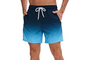 MISHIL Mens Swim Shorts Fashion Gradient Swimming Trunks Quick Dry Beach Bathing Suits with Zipper Pockets Mesh Lining