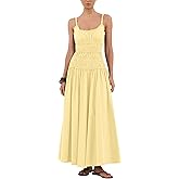 DURUNUL Womens Summer Spaghetti Strap Maxi Dress Scoop Neck Ruched Flowy Long Dresses Casual Sleeveless Cotton Sundress