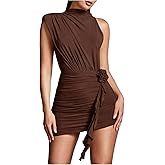 GORGLITTER Women's Flower Birthday Cocktail Mini Dress Asymmetrical Mock Neck Summer Going Out Prom Vacation Sundresses