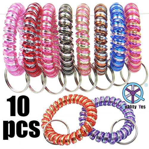 QY Colorful Bright Assorted Colors Plastic Spiral Coil Wrist Band Key Ring Chain (Pattern H)