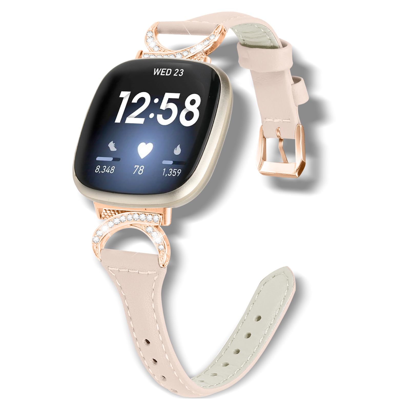 WoPail Leather Strap for Fitbit Versa 4/Versa 3, Women Slim No Gap Genuine Leather Strap with Stainless Steel Buckle Replacement Band breathable for Fitbit Sense 2/Sense 1 - Apricot&1 — image 1