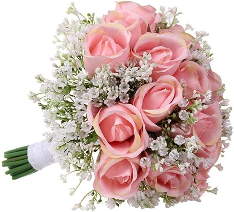 Amazon Co Jp ウェディングブーケ 造花 ブライダルフラワー ピンクバラの 造花の ブーケ花嫁の結婚式デコレーション 結婚式 祭り 約束に使用されます ホーム キッチン