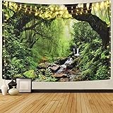 Sevenstars Rainforest Landscape Tapestry Wall Hanging Green Forest Tapestry Road Trees Tapestry Nature Scenery Misty Tapestry for Bedroom Living Room