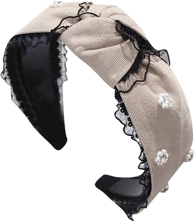 Vintage Perlen Haarreifen Damen - Rutschfester Stirnreif Mit Künstlichen Perlen In Braun 13cm