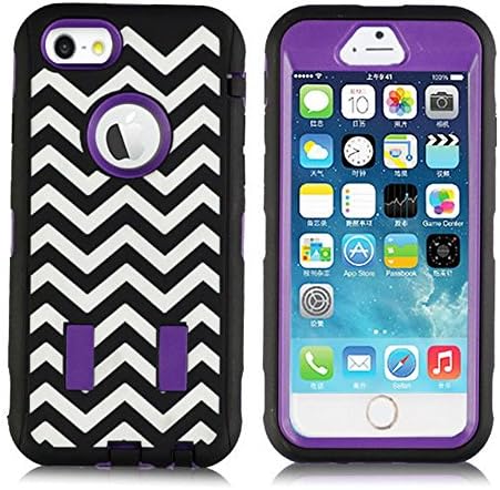 KINGCOOL Case for iPhone 6 4.7",Triple Layer Fashion Chevron Waves Series Rugged Hybrid Impact Defender Hard Soft Case Cover(Purple)