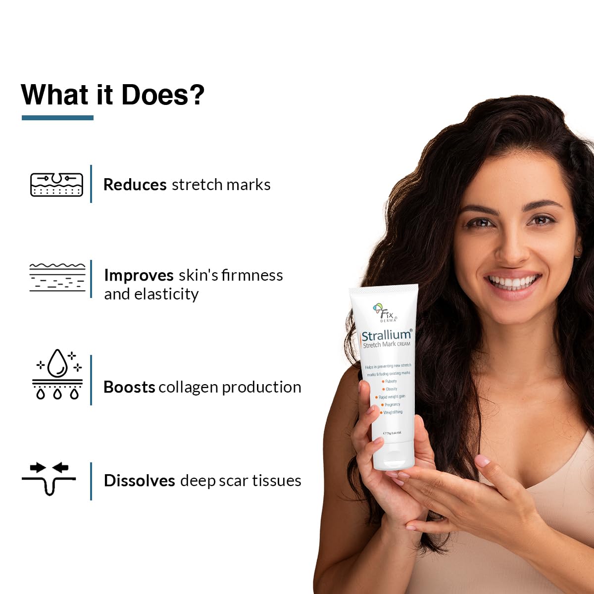 Fixderma Strallium Anti Stretch Mark Cream with 10% Aloe Vera Gel | Stretch Mark Cream | Stretch Mark Cream for Pregnancy | Stretch Mark Remover - 2.64 Oz