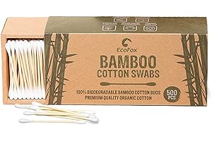 ECOFOX Bamboo Cotton Swabs 500 Count | Eco-Friendly & Pure Cotton Buds | Double Tipped Sticks | 100% Plant-Based & Natural | Perfect for Makeup & Nail Applications, Arts & Crafts, Removing Dust & Dirt…