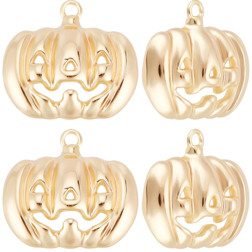Beebeecraft 1 Box 10Pcs Halloween Pumpkin Charms Bulk Real 18K Gold Plated Brass Autumn Thanksgiving Fall Mini Bead Charms for Earrings Bracelets Necklaces Keychains Pendants Jewelry Crafts Making