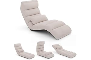 KOMFOTT Foldable Floor Lazy Sofa with Pillow, Indoor Chaise Lounge with 5 Adjustable Positions, Adjustable Back Support & Footrest, Video Gaming Chair for Home, Office, Reading, Watching (Beige)