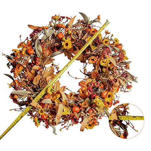 Artificial Fall Wreath,22” Floral Wreath with Berries and Pumpkins