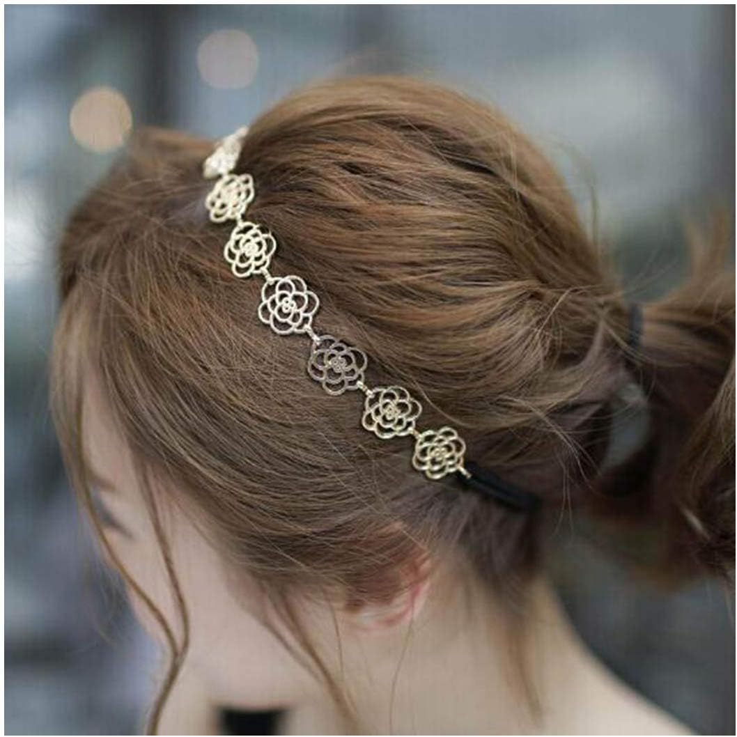 LittleB Springy Headbands Gold Rose Head Accessories for Women and Girls.
