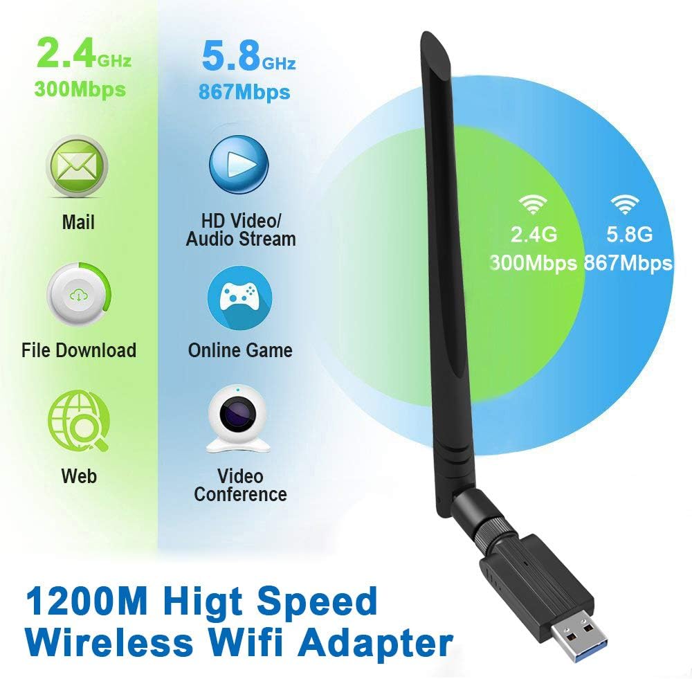Maxesla USB Wifi Dongle for PC, High Speed 1200Mbps USB Wifi Adapter 802.11ac 5dBi Dual Band 2.4/5GHz USB Wifi Computer Internet Adapter for PC/Desktop/Tablet/Laptop, Compatible with Windows, Mac OS X - Image 3