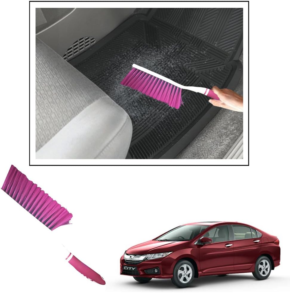 Vheelocityin Shiny Pink Hard and Long Bristles Carpet/Interior Car Cleaning Brush for Honda City