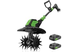 20V Cordless Tiller for Gardening, 360RPM Electric Tiller Cultivator with 2 * 2.0Ah Batteries, 9" Width, 6.6" Depth, 48 Steel