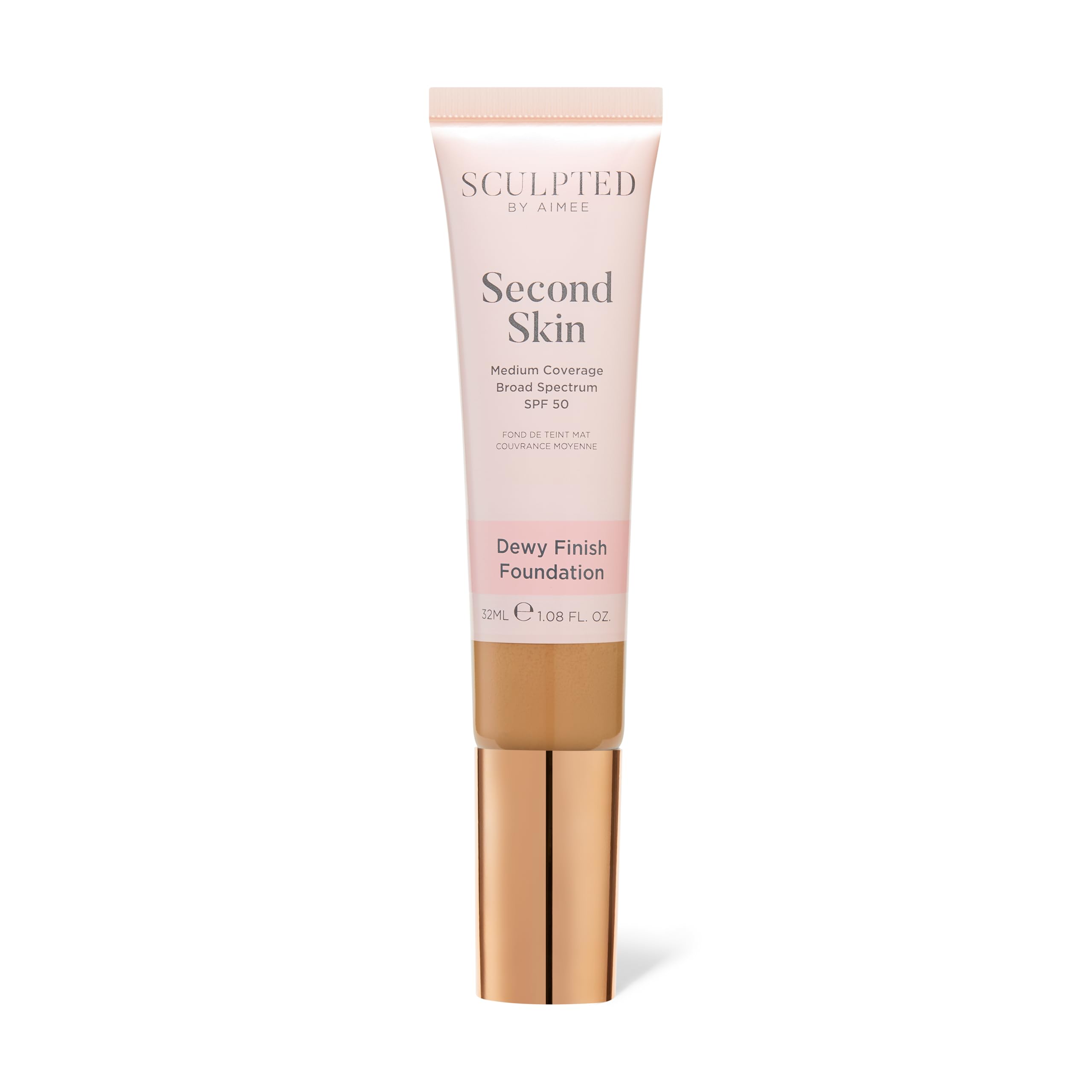Second Skin Dewy Liquid Face Foundation from Sculpted by Aimee - 32ml Buildable, Medium Coverage Foundation with Dewy Finish, Hyaluronic Acid, Collagen Boosting Formula, SPF 50, (Tan Plus 5.5)