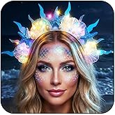 CAKURE Light Up Mermaid Headpiece Led Starfish Headband Mermaid Hair Accessories for Women and Girls