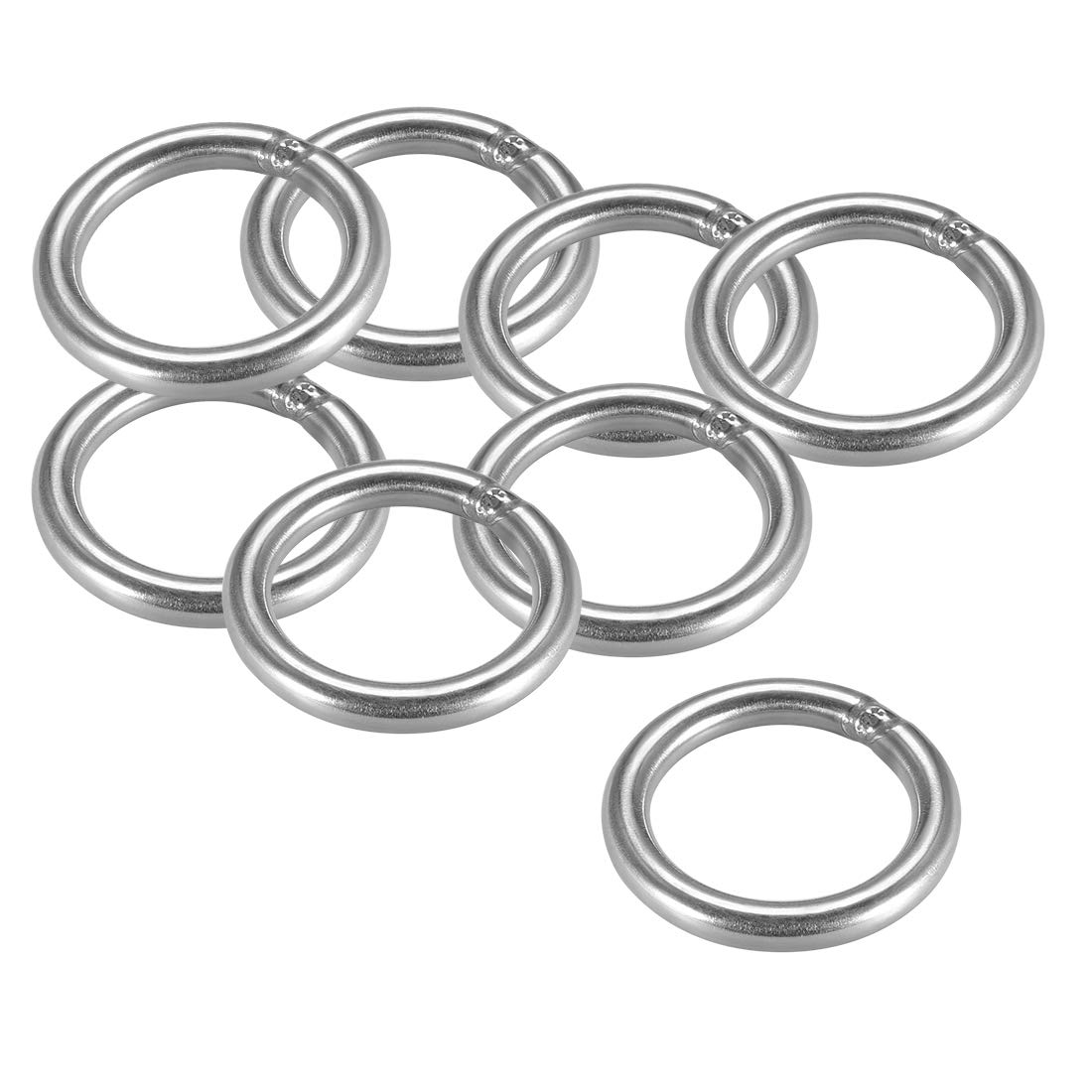 sourcing map 201 Stainless Steel O Ring 50mm(1.97") Outer Diameter 6mm Thickness Strapping Welded Round Rings 8pcs