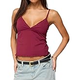 Cute Babydoll Tops for Women Spaghetti Strap V Neck Backless Cami Tops Y2k Going Out Tank Top