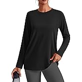 PINSPARK Workout Tops for Women Long Sleeve Yoga Shirts Crew Neck Athletic Top Loose Fit for Running Gym Hiking