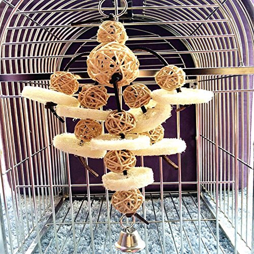 Bird Toys Foraging Star Bird Chew Toy Super Shredder Ball- Will Keep Your Bird Busy for Weeks Foraging for Hidden Treasures Parrot Cage Toys Cages Shredder Cockatiel Conure (1Rattan Chew Ball)