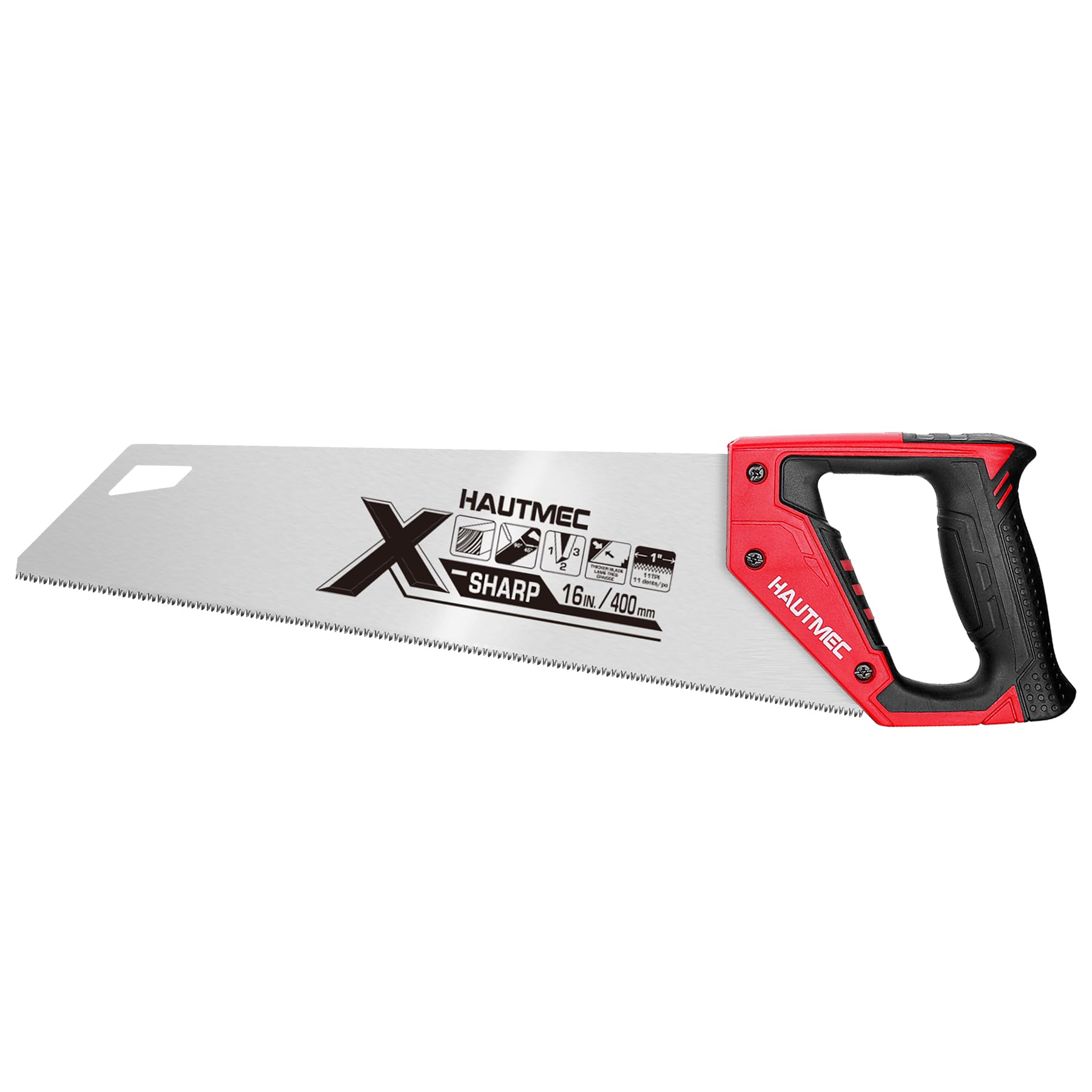 HAUTMEC 400MM X-Sharp Pro Hand Saw for Speed, Cuts Quality and Accuracy, Fine-Cut Handsaw with 11 TPI Triple-Ground Teeth & 1mm Thickened Large Blade, Bi-Material Ergonomic Soft Handle – HT0152